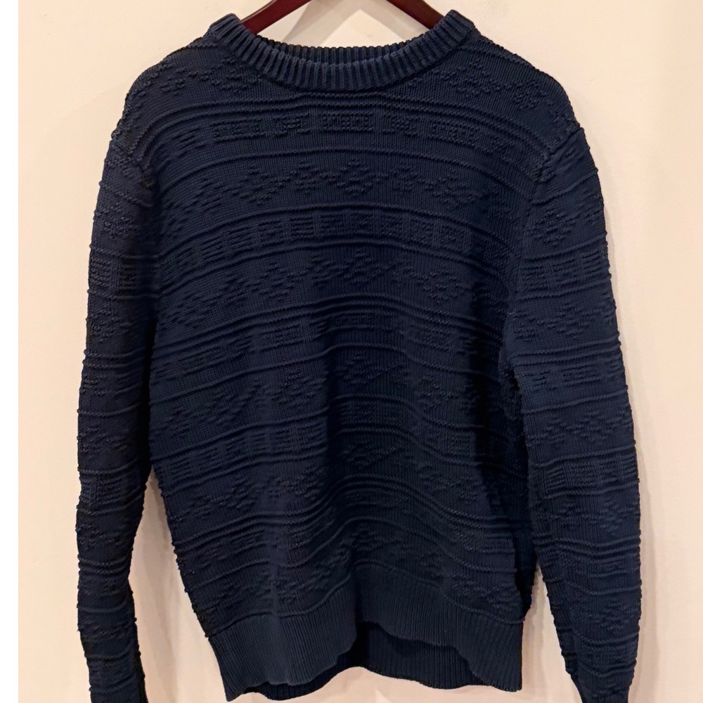 J.Crew Mens Textured Cotton Crewneck Sweater Navy Blue BC590 XL